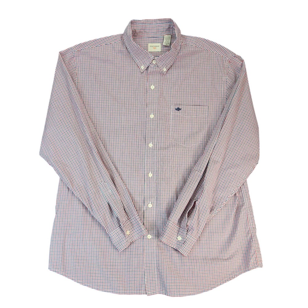 Dockers Button Down Mens XL Red Gingham Plaid Long Sleeve Pocket Shirt Cotton